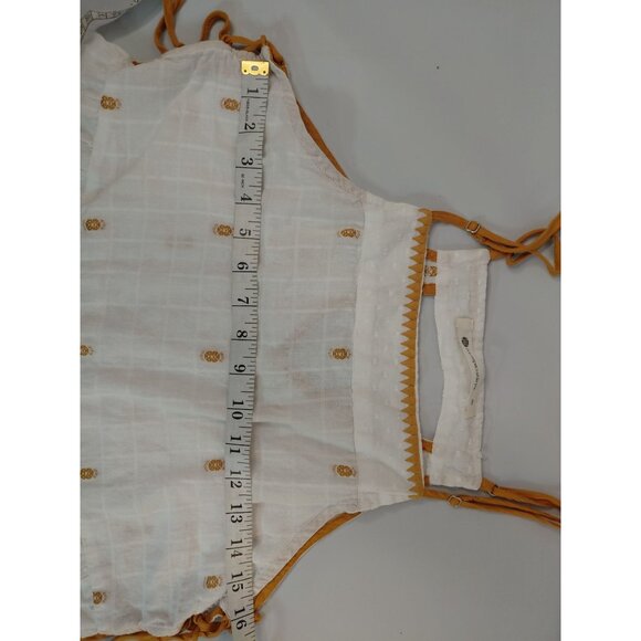 The Impeccable Pig Womens Sleeveless Peplum Top M White & Mustard Embroidered - Picture 6 of 9
